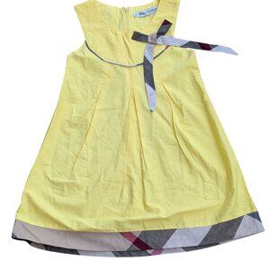 Burberry London Girls Yellow Dress Size 6 Nova Check Bow Hem Piped Chest Pleated